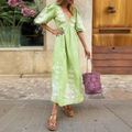 Boho Maxikleid mit Ethno-Stickerei und Puffärmeln, vielseitig und stilvoll — Main Image