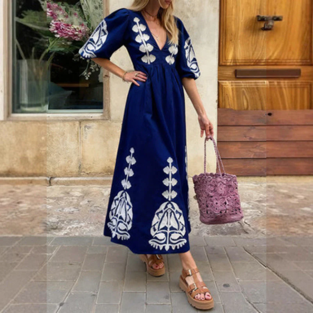 Boho Maxikleid mit Ethno-Stickerei und Puffärmeln, vielseitig und stilvoll — Image 6