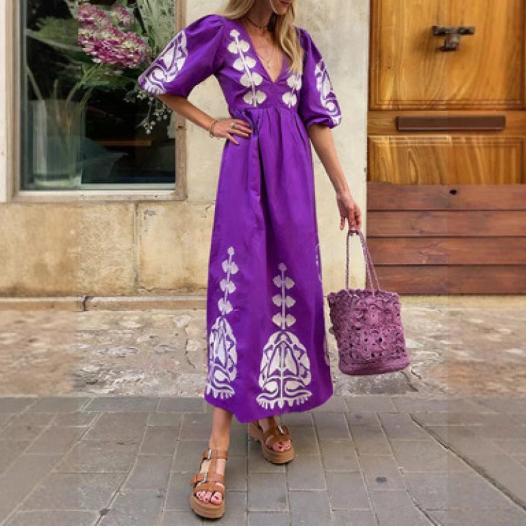 Boho Maxikleid mit Ethno-Stickerei und Puffärmeln, vielseitig und stilvoll — Image 7