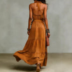 Marke Maxikleid Damen ärmellos mit Gürtel, fließend, braun — Image 2