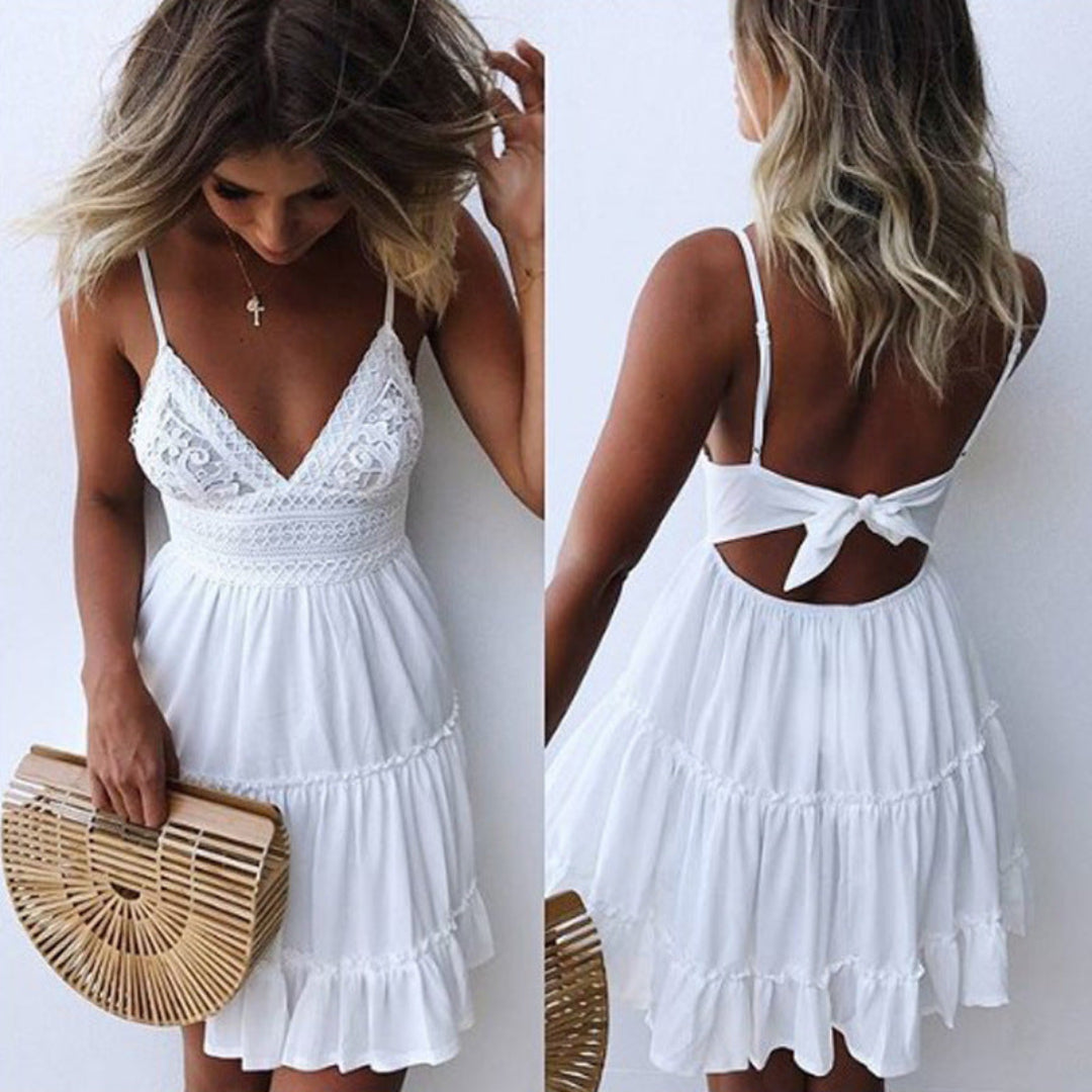 Marke Sommerkleid Damen Rückenfrei Spitze Rüschen — Image 3