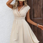 Markenname Damenkleid mit Spitze und elastischer Taille, beige — Image 3