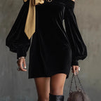 LuxusMode Damen-Kleid mit Schleife und asymmetrischem Schnitt, schwarzer Samt — Image 3
