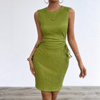 Marke X Damenkleid mit geraffter Taille, ärmellos, knielang, grün — Image 2