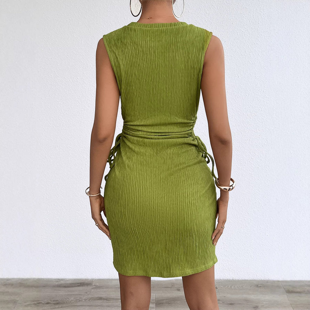 Marke X Damenkleid mit geraffter Taille, ärmellos, knielang, grün — Image 3