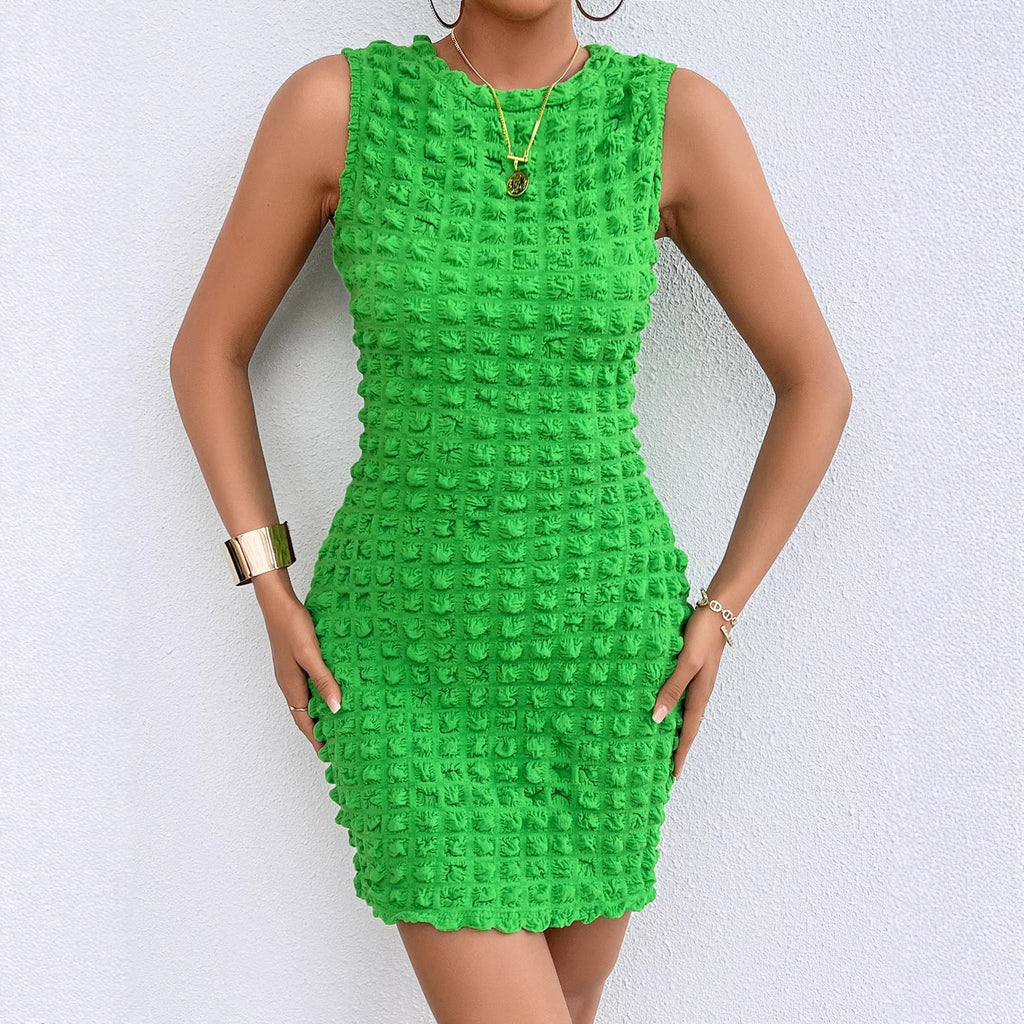 Marke X Ärmelloses Kleid mit strukturiertem Muster, Grün, Polyester — Main Image