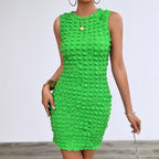 Marke X Ärmelloses Kleid mit strukturiertem Muster, Grün, Polyester — Image 2