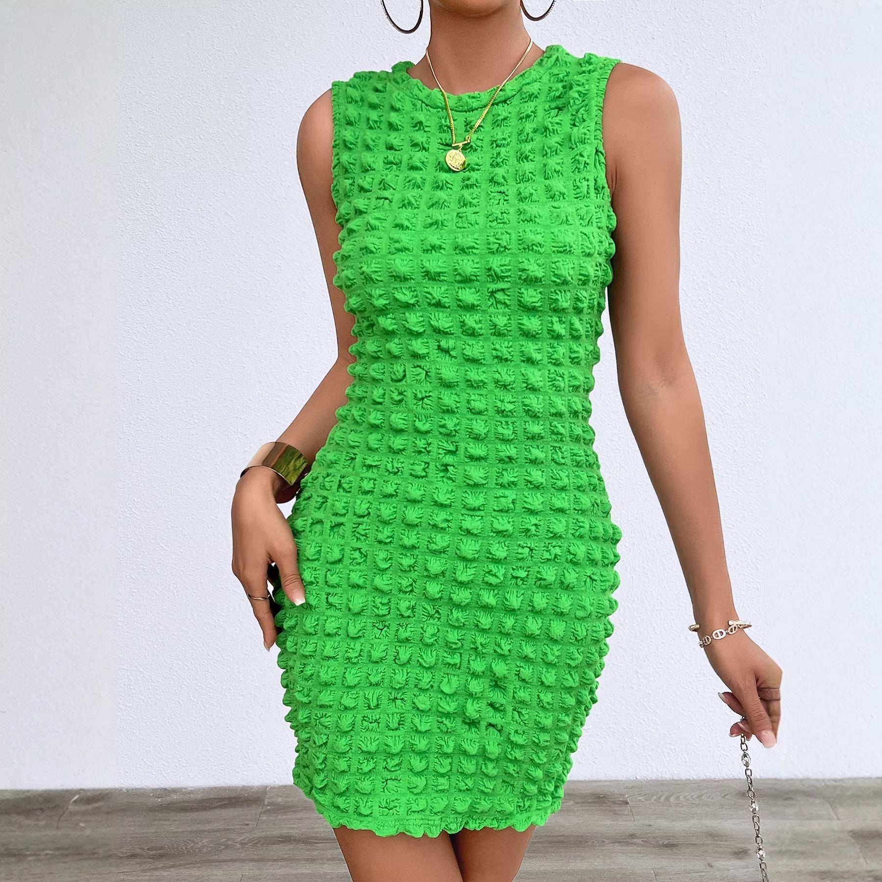 Marke X Ärmelloses Kleid mit strukturiertem Muster, Grün, Polyester — Image 2