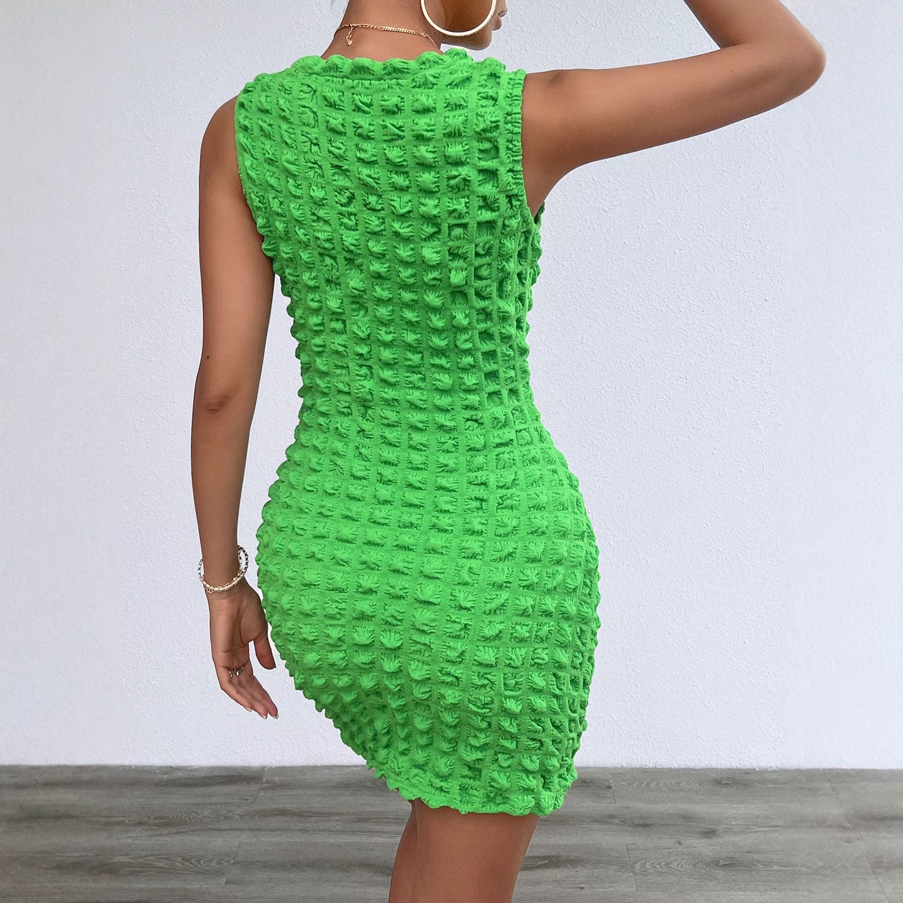 Marke X Ärmelloses Kleid mit strukturiertem Muster, Grün, Polyester — Image 3
