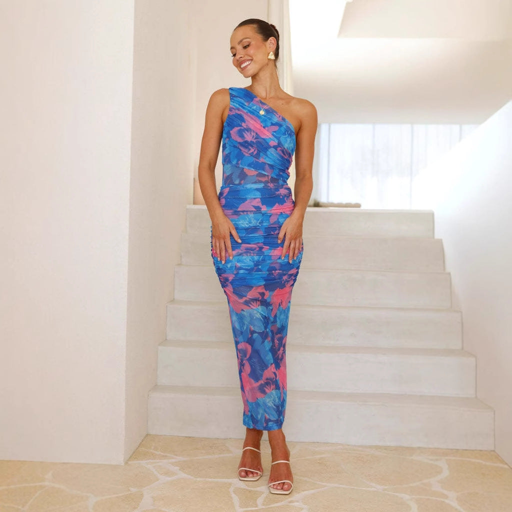 Marke Damenkleid Asymmetrisch Floral Midi — Main Image