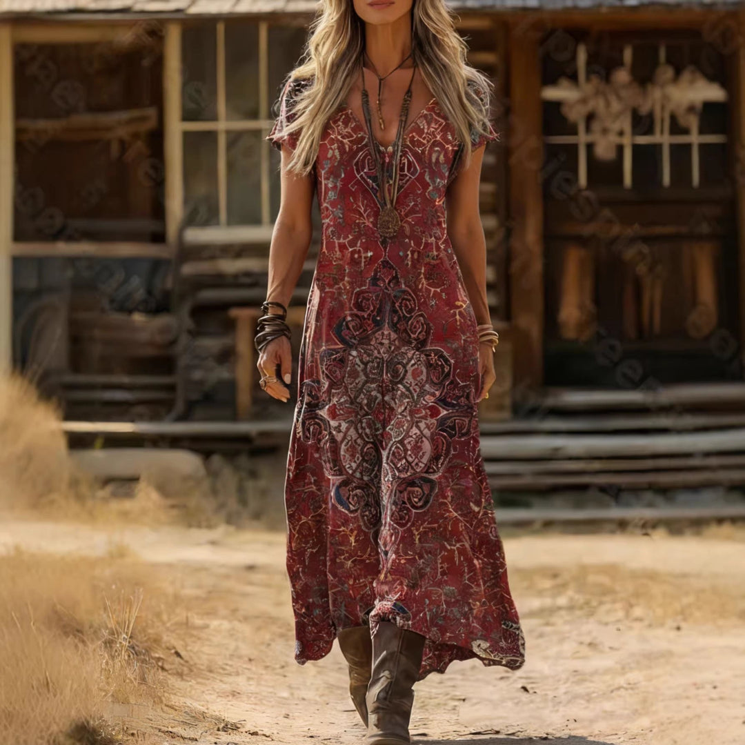 Boho Maxikleid mit Paisley-Muster und V-Ausschnitt aus Baumwolle — Main Image