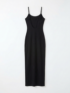 Schwarze Eleganz Maxikleid Rückseite