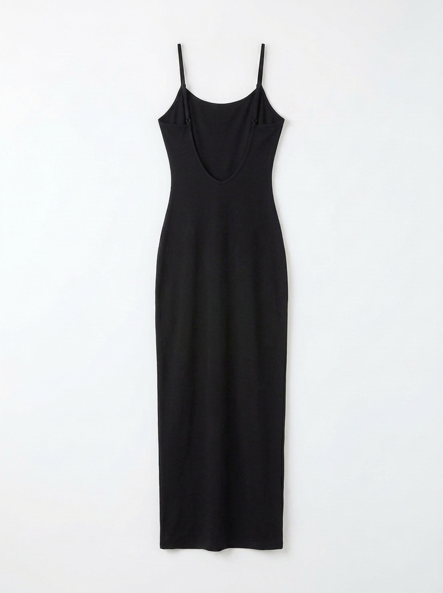 Schwarze Eleganz Maxikleid Rückseite