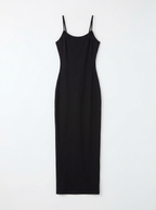 Schwarze Eleganz Maxikleid Vorderseite