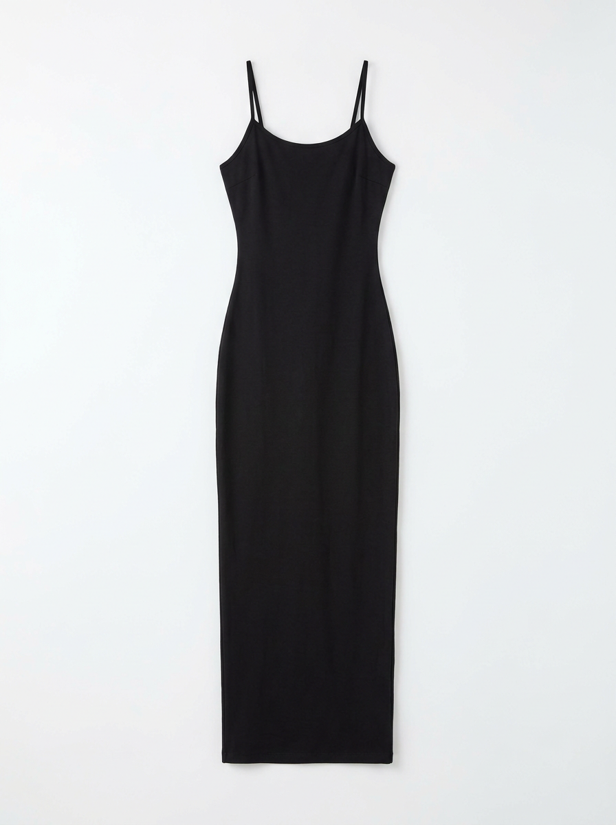 Schwarze Eleganz Maxikleid Vorderseite