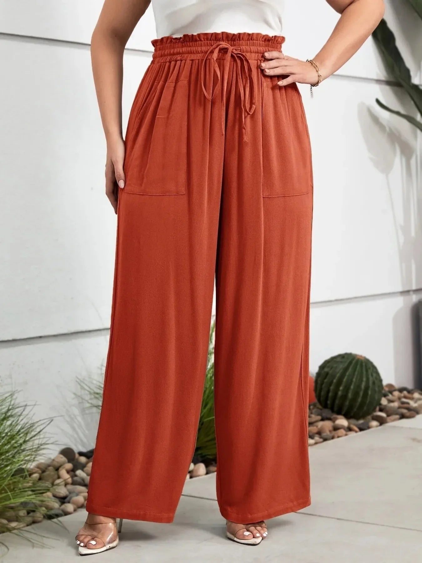 Damen Weite Sommerhose Elastischer Bund Leicht Baumwolle Rot/Grün — Image 2